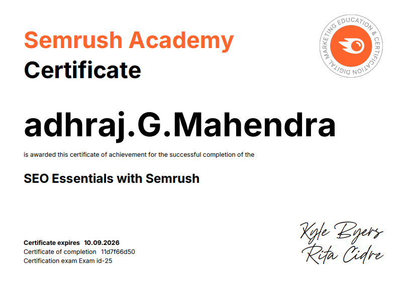 Semrush Academy Certificate